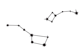 Big and Little Dipper constellation set simple doodle vector illustration, Ursa major and Minor astronomy symbol design element, stars connected with lines for kids goods, poster, card, invitation