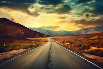 Travel road goes through a beautiful open landscape , Travel concept