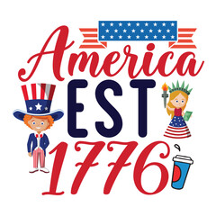 America est 1776 4th july shirt design Print template happy independence day American typography design.