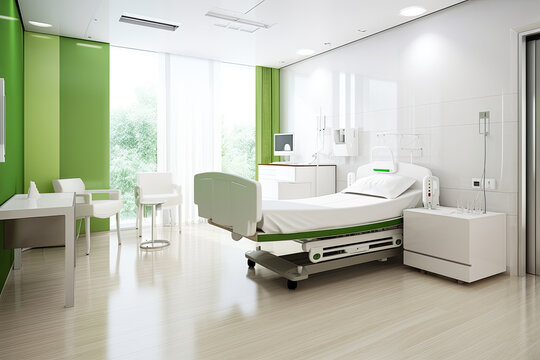 White green Recovery Room with beds and comfortable medical equipped in a hospital Generative AI