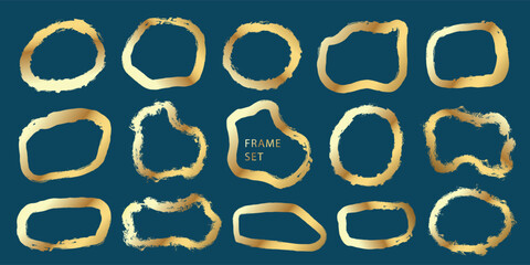 Set of hand drawn golden frames. Collection of frames with place for text