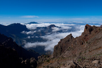 Sunrise above the clouds at the beautiful Caldera de Taburiente National Park in La Palma - Canary Islands