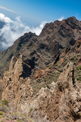 La Palma - Canary Islands - Aerial view of the colorful landscape above the clouds at the beautiful Caldera de Taburiente National Park