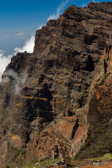 La Palma - Canary Islands - Aerial view of the colorful landscape above the clouds at the beautiful Caldera de Taburiente National Park