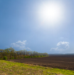 plough-land at sunny day, summer rural landscape
