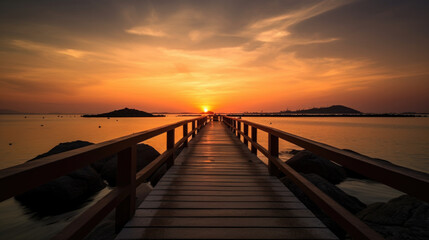 Obraz premium Footbridge sea beach , Meditation by the Sea at Sunset