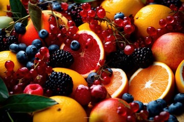 Closeup of Colorful Fresh Fruits. Generative AI