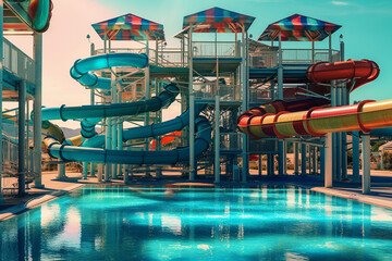 Fototapeta na wymiar Summer water amusement park with rides and tubes, created with Generative AI Technology