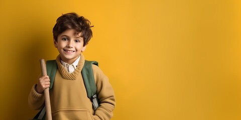  little boy smiling on a yellow background, school, back to school, education