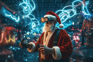 Santa Claus VR/AR Headset - Illustration created with generative ai