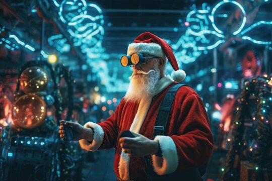 Santa Claus VR/AR Headset - Illustration created with generative ai