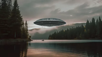 Poster Mysterious UFO Visiting Earth  - Generative AI © Ian