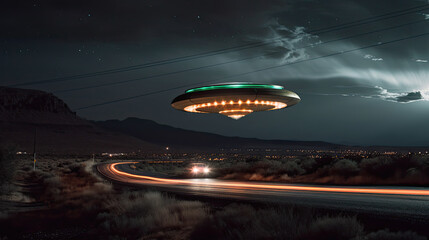 Naklejka na ściany i meble Mysterious UFO Visiting Earth - Generative AI