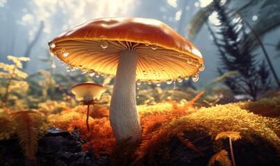 Fantasy mushroom in the forest - obrazy, fototapety, plakaty