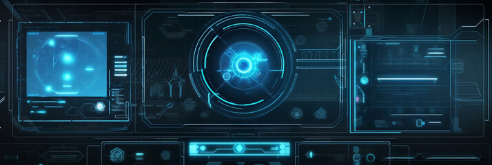 Sci fi future monitor screen device technology concept design illustration, banner, generative AI