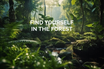 Nature background with inspirational quotes - Find yourself in nature, Generative Ai