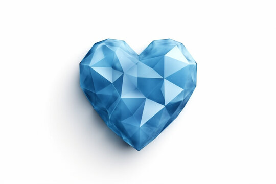 Blue colored polygon heart shaped on white background, Generative Ai