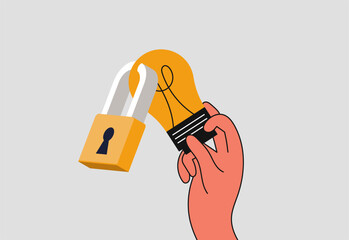 Intellectual property and copyright protection of property. Copyrights and their protection. Commodity brand and owned rights. Vector illustration concept