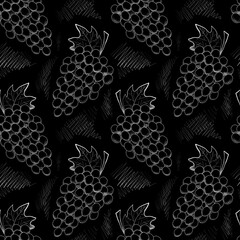 Seamless pattern with grapes on a black background.