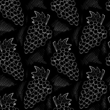 Seamless pattern with grapes on a black background.