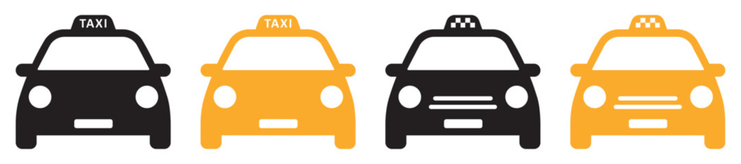 Set of taxi service icons. Taxi car sign, taxicab, taxi calling service. Vector. - obrazy, fototapety, plakaty