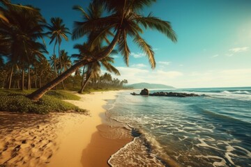 Obraz na płótnie Canvas Scenic Tropical Beach with Palm Trees. Generative AI