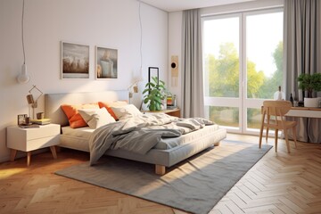 Modern Scandinavian Bedroom with Wooden Frame Style