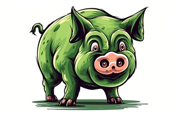 Naklejka premium cartoon pig with a large green nose and a silly expression. Generative AI