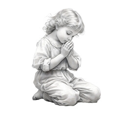  cute child kneeling at pray ein watercolor design isolated against transparent