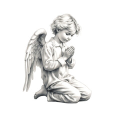 small cute angel kneeling at pray isolated against transparent