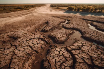 Fototapeten drought dry sea cracked earth generative ai © Poter