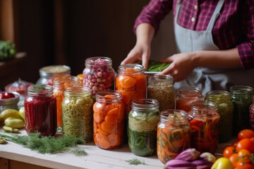 preparation of preservation for the winter in glass jars generative ai