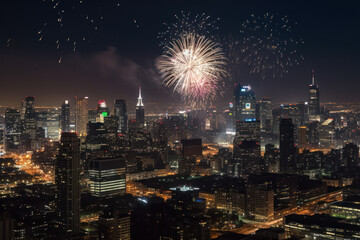 festive fireworks over the night sky in the city generative ai