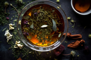 black herbal tea flat lay generative ai