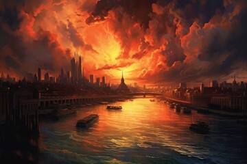 Fototapeta na wymiar Stunning Sunset Over City Skyline. Generative AI