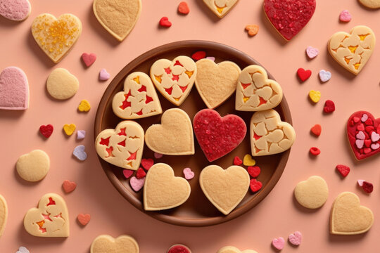 Fototapeta Valentine's Day celebration concept. cookies jelly candies inscriptions love