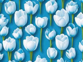 Illustration of beautiful blue tulips, a pattern suitable as a complement to the background or as a background. Generative Ai, Ai.