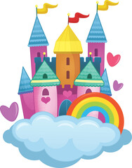 cartoon beautiful and colorful medieval castle isolated illustration for childern