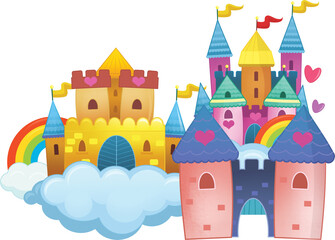 cartoon beautiful and colorful medieval castle isolated illustration for childern