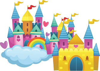 cartoon beautiful and colorful medieval castle isolated illustration for childern