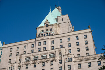 Fototapeta na wymiar Exterior detail of a landmark hotel in Vancouver.