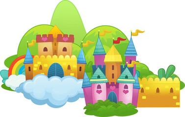 cartoon beautiful and colorful medieval castle isolated illustration for childern