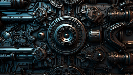 security door of future AI Technology gear technical concept