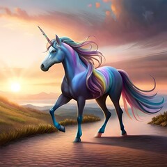 Obraz na płótnie Canvas Unicorn in the sunset generated by AI