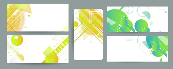 Naklejka premium Set Banner summer ecology white background poster triangle vector futuristic light minimal geometric. Green and yellow lines and points