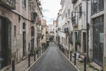 View of historic apartment buildings in Lisbon, Portugal.