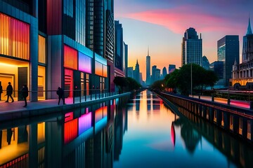 Naklejka premium A beautiful landscape wide-angle image of a city space with vibrant colors