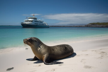 Obraz premium Ecuador. The Galapagos Islands. Beaches of the Galapagos Islands. Pacific Ocean. Animals of the Galapagos Islands. boat trips in Ecuador. Generative AI