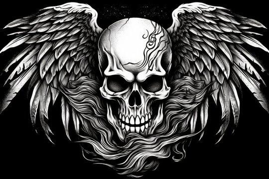 skull with wings and a skull head. Generative AI