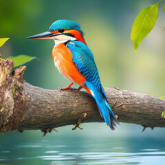 Fototapeta premium A colorful kingfisher bird sitting on a tree branch ai generative